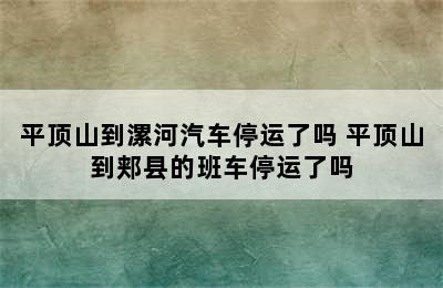 平顶山到漯河汽车停运了吗 平顶山到郏县的班车停运了吗